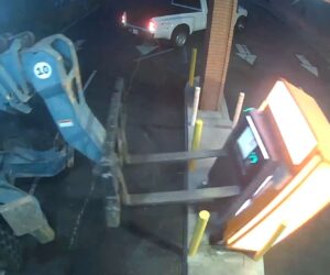 Thieves Steal An ATM Using A Forklift But Later Drop It In Traffic