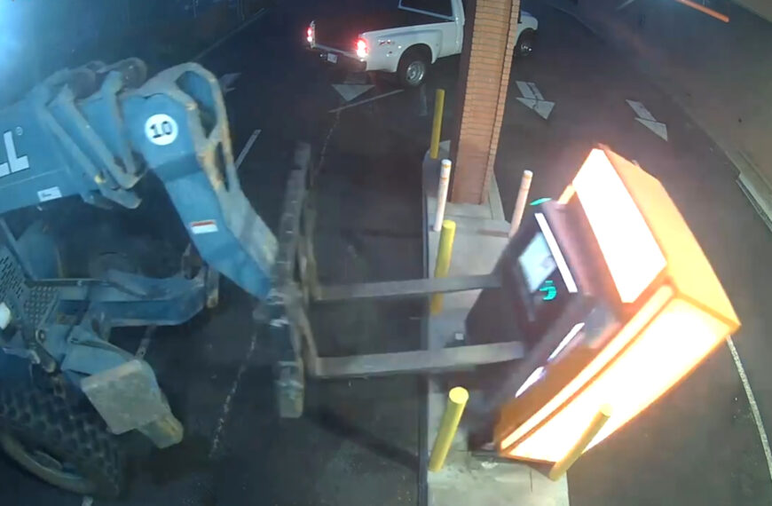 Thieves Steal An ATM Using A Forklift But Later Drop It In…